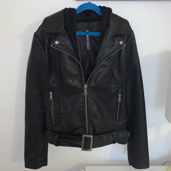 Design Lab Leather Jacket w/ built in Hoodie - Picture 5 of 5